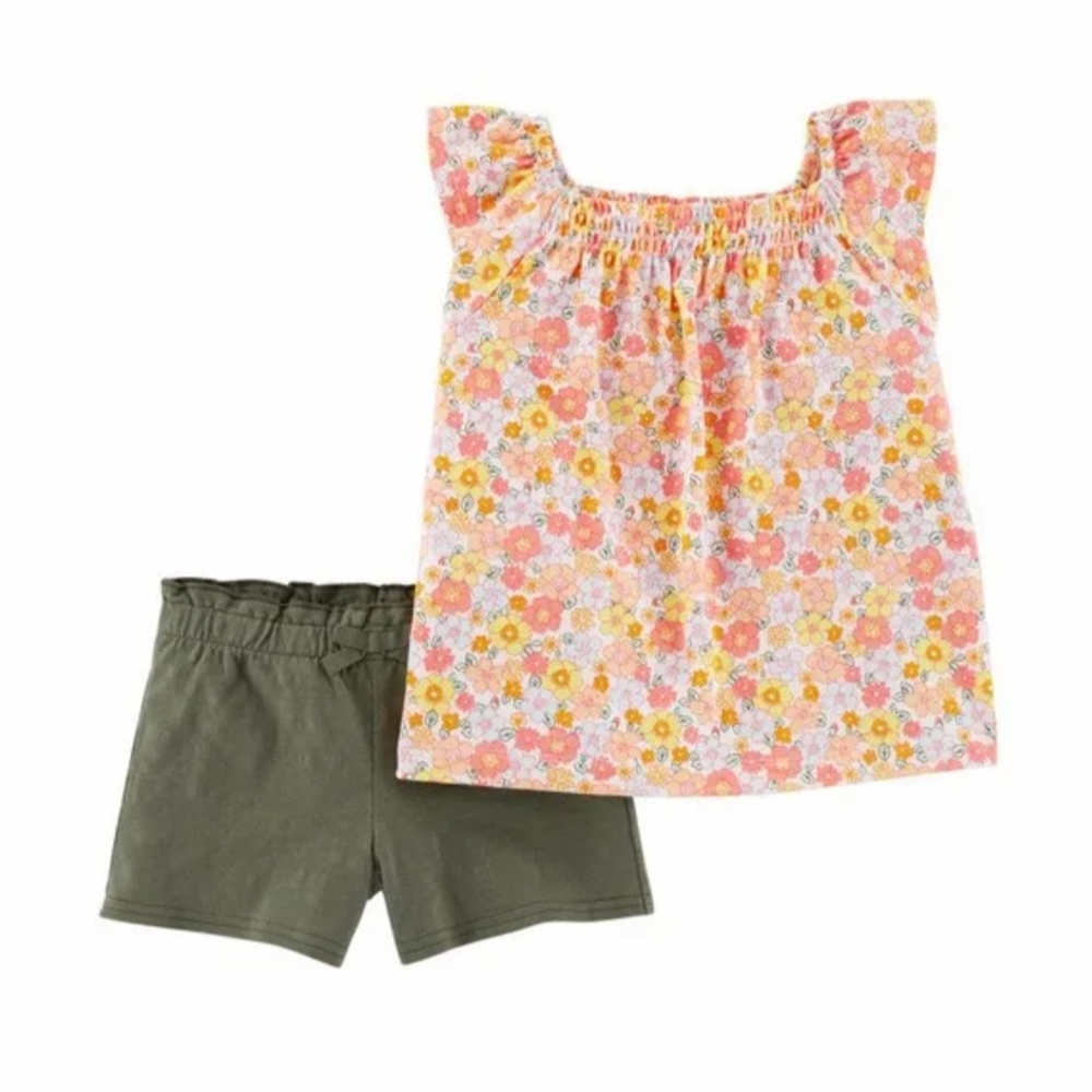 Floral Top and Green Shorts Set